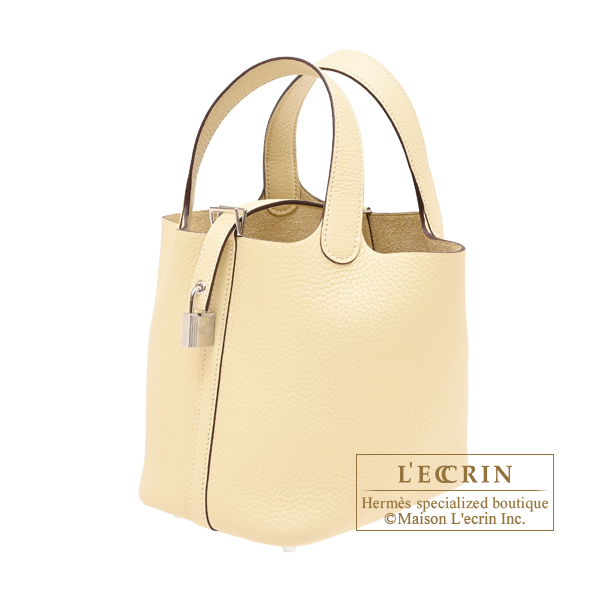 Hermes Picotin Lock bag 18/PM Vanille Clemence leather Silver hardware