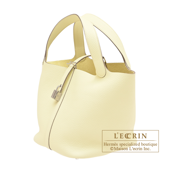 Hermes Picotin Lock bag 22/MM Jaune milton Clemence leather Silver hardware