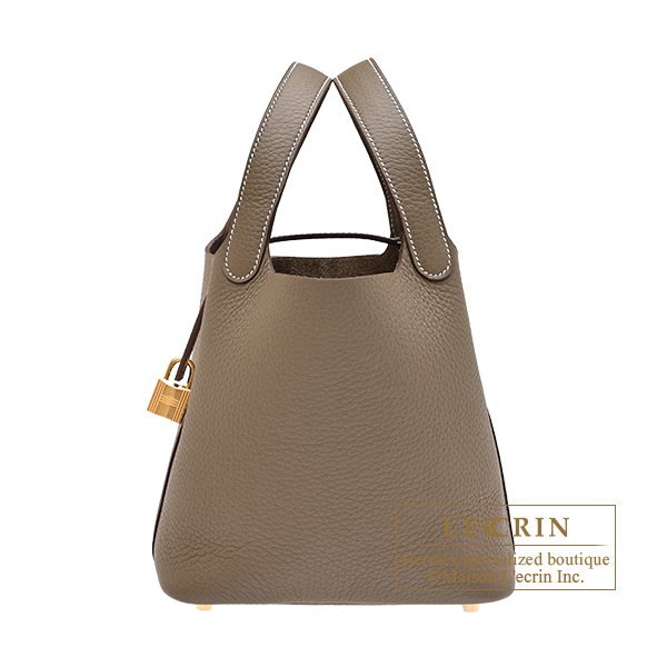 Hermes Picotin Lock bag 18/PM Etoupe grey Clemence leather Gold hardware