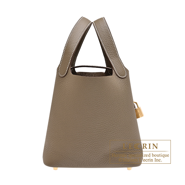 Hermes Picotin Lock bag 18/PM Etoupe grey Clemence leather Gold hardware
