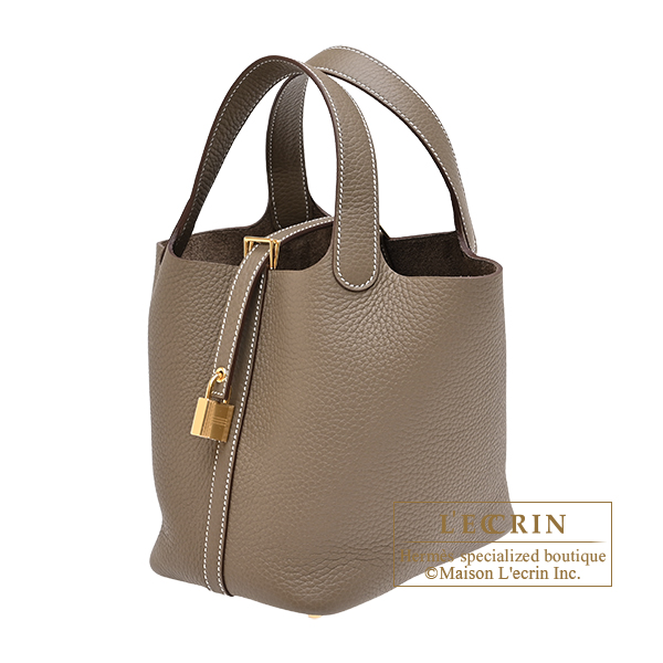 Hermes Picotin Lock bag 18/PM Etoupe grey Clemence leather Gold hardware
