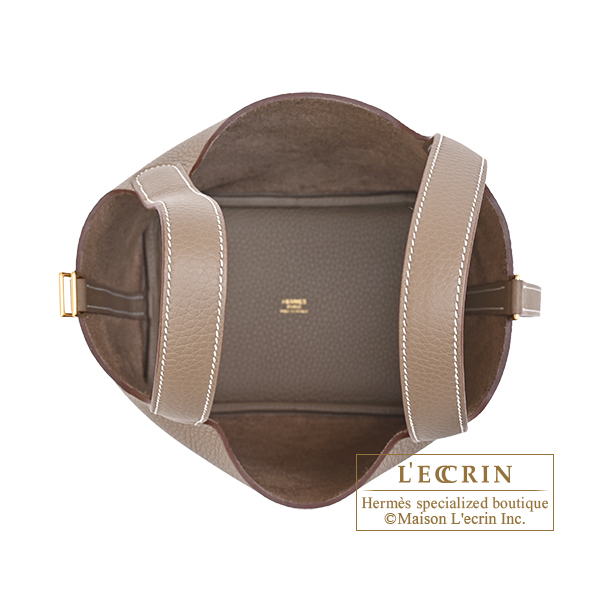 Hermes Picotin Lock bag 18/PM Etoupe grey Clemence leather Gold hardware