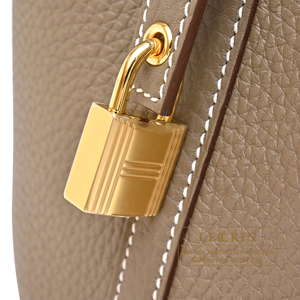 Hermes Picotin Lock bag 18/PM Etoupe grey Clemence leather Gold hardware