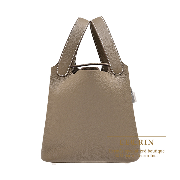 Hermes Picotin Lock bag 18/PM Etoupe grey Clemence leather Silver hardware