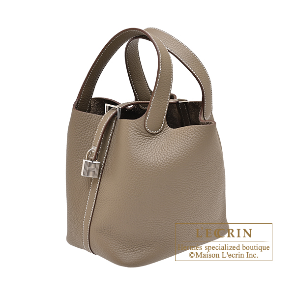Hermes Picotin Lock bag 18/PM Etoupe grey Clemence leather Silver hardware