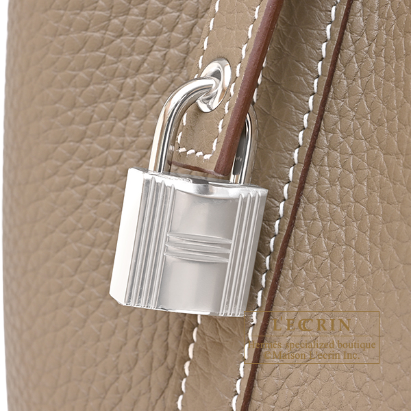 Hermes Picotin Lock bag 18/PM Etoupe grey Clemence leather Silver hardware