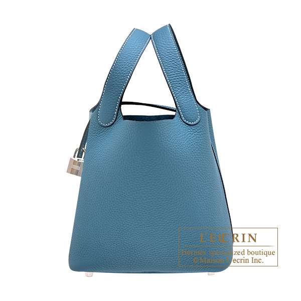 Hermes Picotin Lock bag 18/PM New blue jean Clemence leather Silver hardware