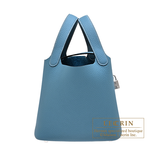 Hermes Picotin Lock bag 18/PM New blue jean Clemence leather Silver hardware