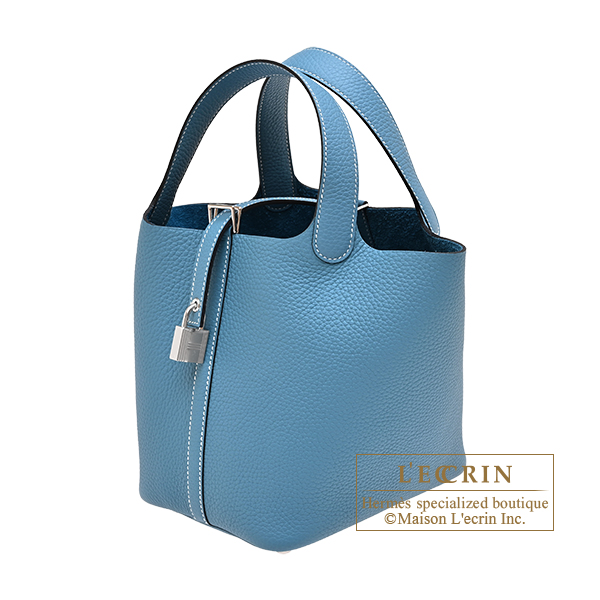 Hermes Picotin Lock bag 18/PM New blue jean Clemence leather Silver hardware