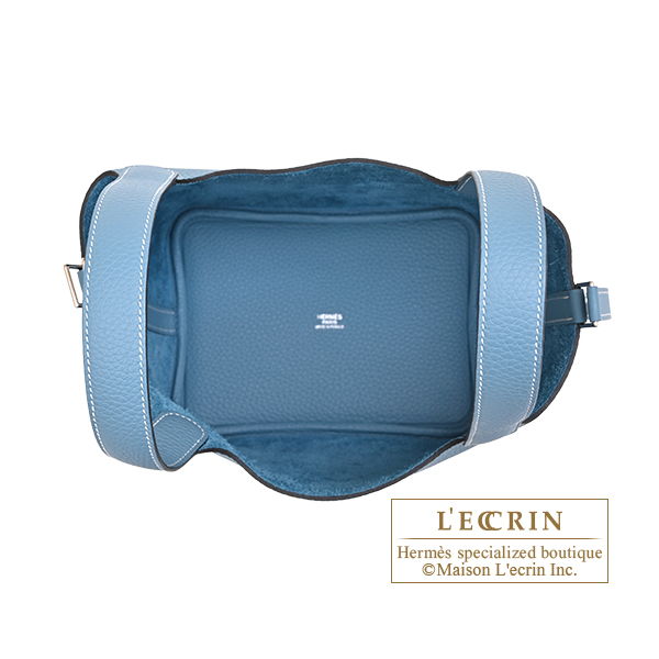 Hermes Picotin Lock bag 18/PM New blue jean Clemence leather Silver hardware
