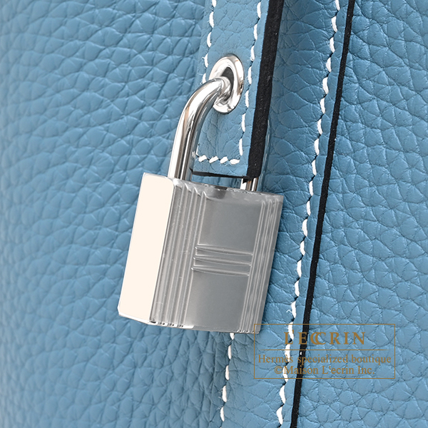 Hermes Picotin Lock bag 18/PM New blue jean Clemence leather Silver hardware