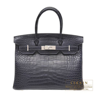 Hermes　Birkin bag 30　Blue marine　Matt alligator　crocodile skin　Silver hardware