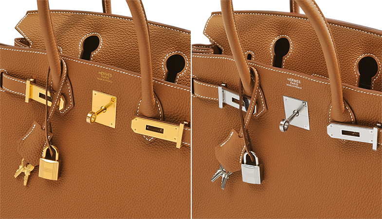 The color of the metal hardware affects the overall impression of the bag.
