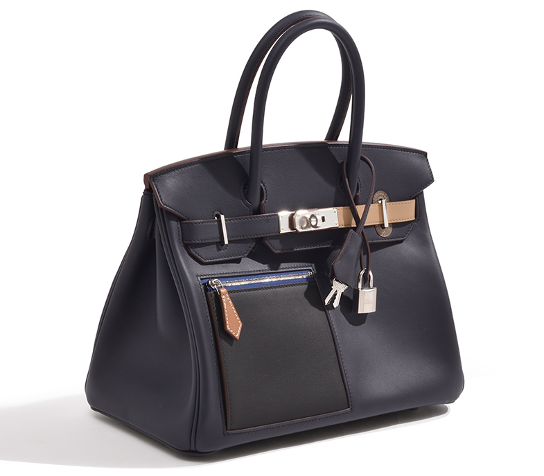 HERMES　Birkin Colormatic bag 30　Bleu/Black/Chai/Etoupe grey/Gold　Swift leather　Silver hardware