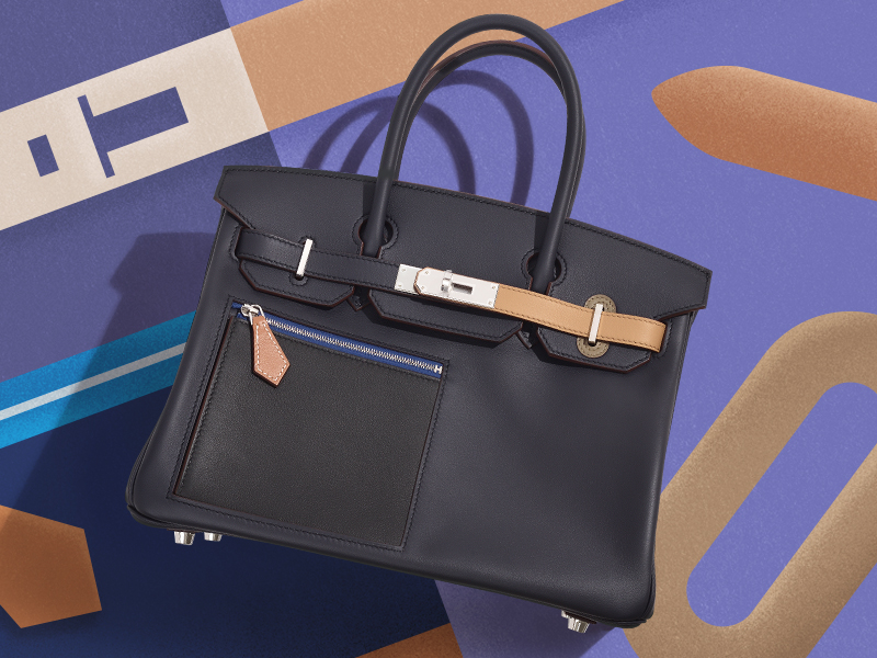HERMES Birkin Colormatic bag 30 Bleu/Black/Chai/Etoupe grey/Gold Swift leather Silver hardware