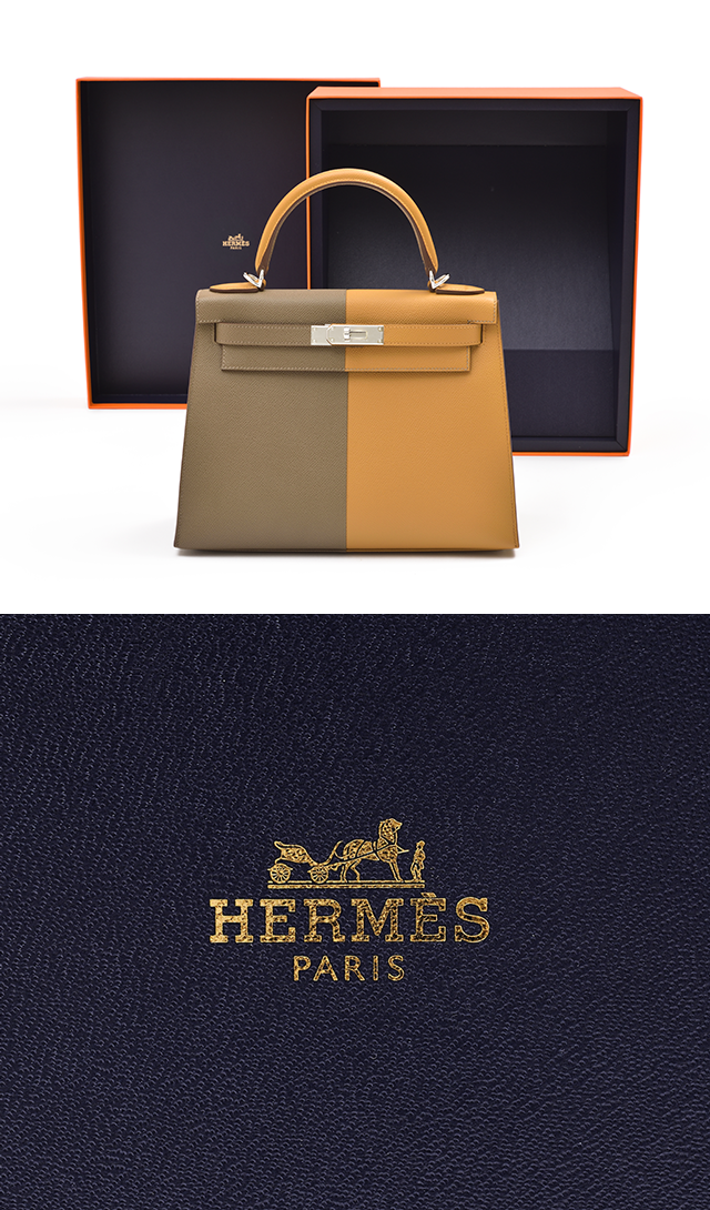 HERMES Kelly Sellier Casaque Size 28 Blue Indigo/Black/Blue Frida