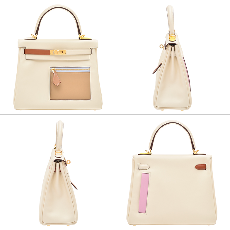 HERMES　Kelly Colormatic bag 25　Retourne　Nata/Cuivre/Lime/Mauve sylvestre/Blue brume　Swift leather　Gold hardware