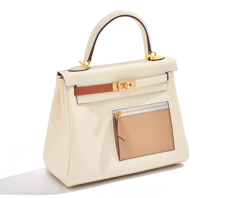 HERMES　Kelly Colormatic bag 25　Retourne　Nata/Cuivre/Lime/Mauve sylvestre/Blue brume　Swift leather　Gold hardware